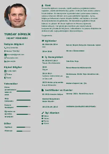 İnşaat Mühendisi Cv Örnekleri cv indir